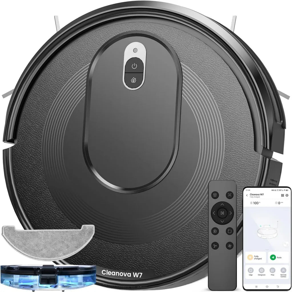Vexilar Robot Aspirateur W7, 3 en 1 avec Lavage et Aspiration Puissante, 4000Pa, 120 min d'Autonomie, Compatible Alexa et App, Parfait pour Animaux, Tapis et Sols Durs