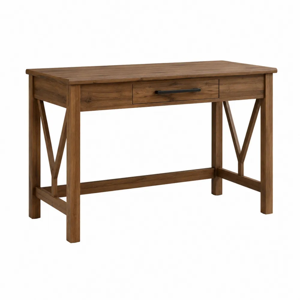 Bureau rectangulaire avec tiroir 120 x 50 x 78 cm MDF mélaminé chêne marron noir