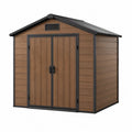 Abri de rangement extérieur 240 x 180 x 210 cm polypropylène effet bois brun noir double porte toit à deux pentes
