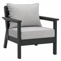 Fauteuil de jardin 1 place avec accoudoirs droits 75 x 82 x 86 cm HDPE noir coussins polyester gris dossier à lattes