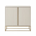 Buffet de rangement rectangulaire 2 portes façades rainurées MDF blanc cassé piètement en acier doré 100 cm x 35 cm x 85 cm
