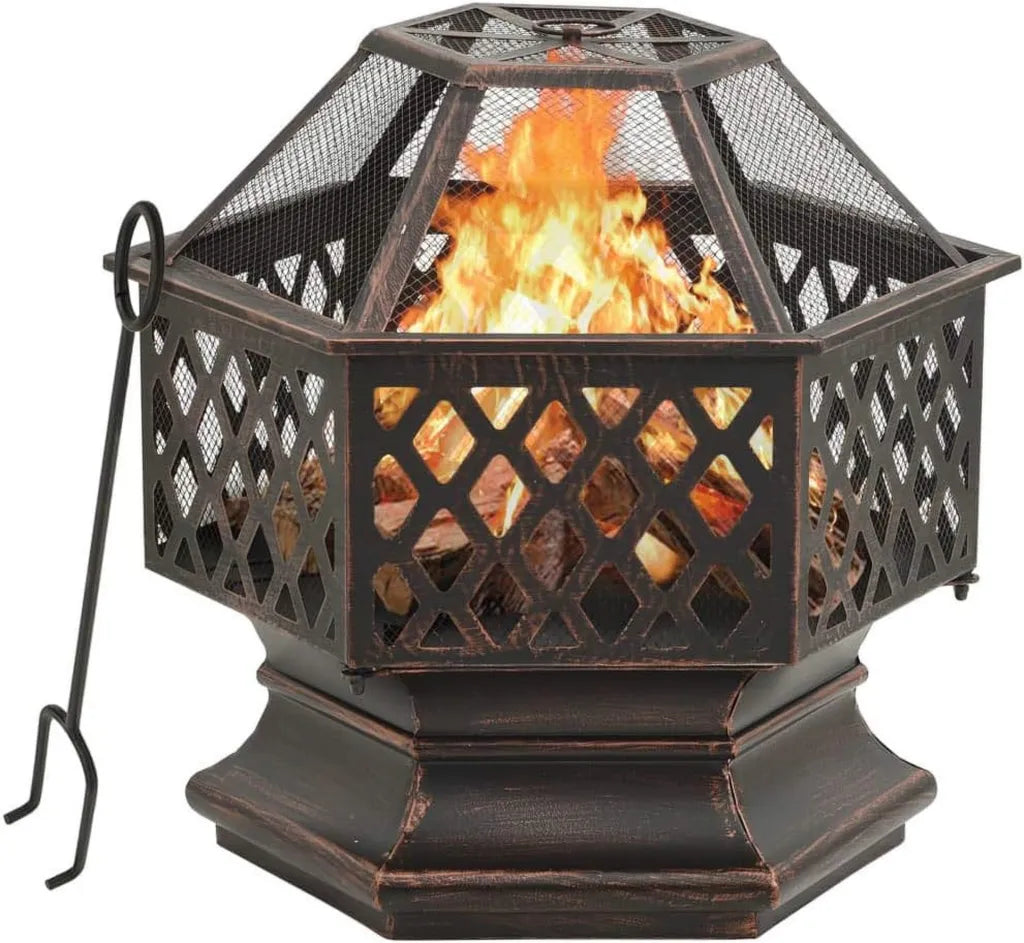 Brasero BBQ en Acier avec Tisonnier, 62x54x56 cm, Charbon et Fumoir