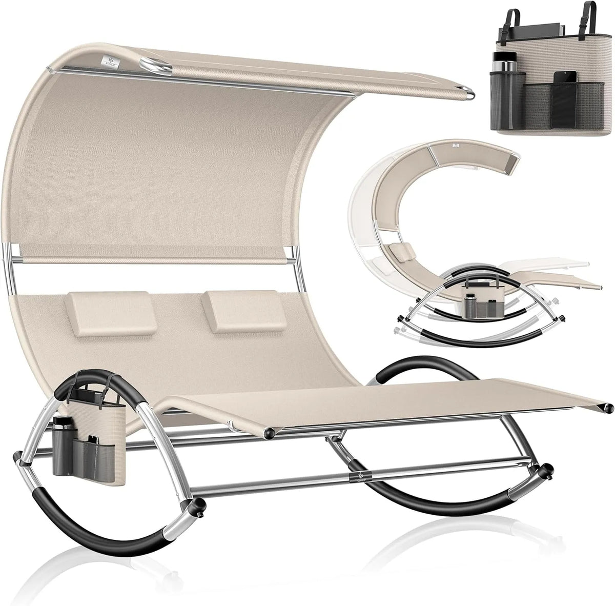 Fauteuil et chaise rembourrée à bascule: avec coussins, 240 kg, beige