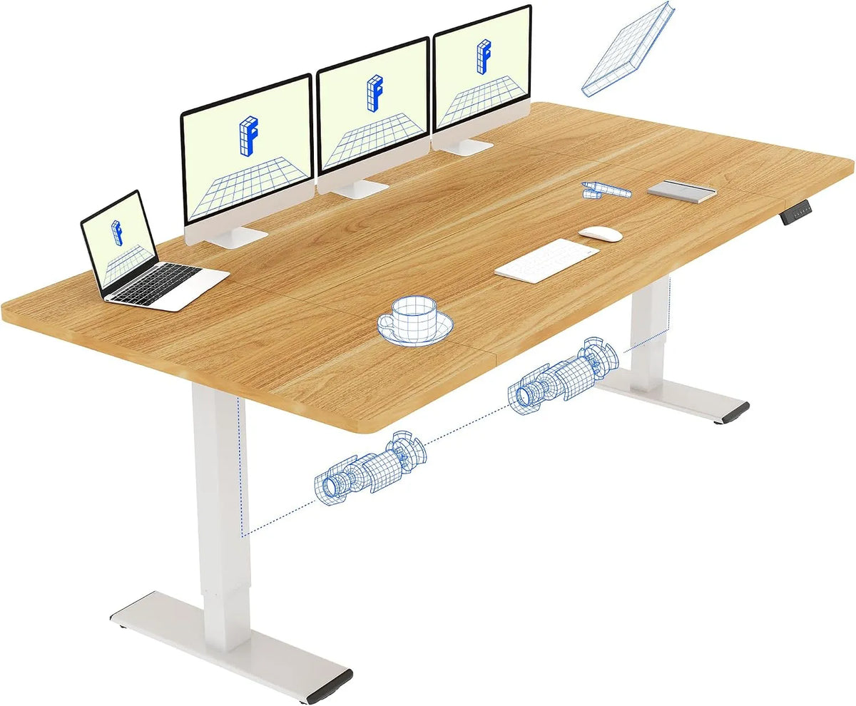 Bureau et table informatique – réglable, 180 × 80 cm, blanc, hauteur réglable
