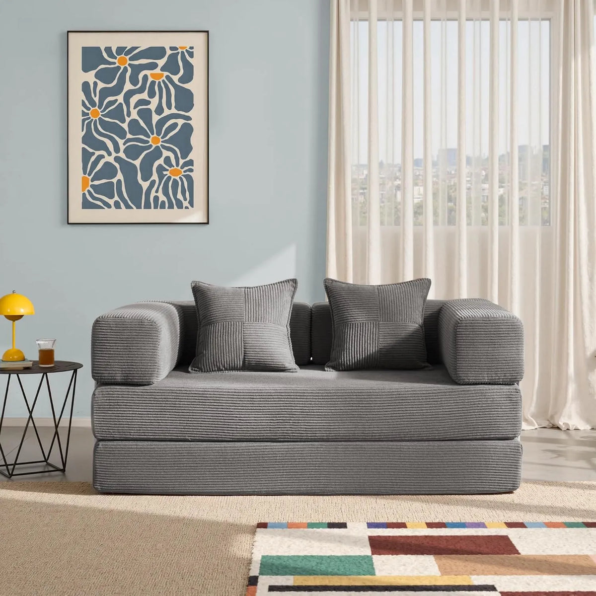 Canapé modulaire — lavable, en métal, antidérapant, en velours côtelé, 2 Places, 160cm, revêtement en tissu