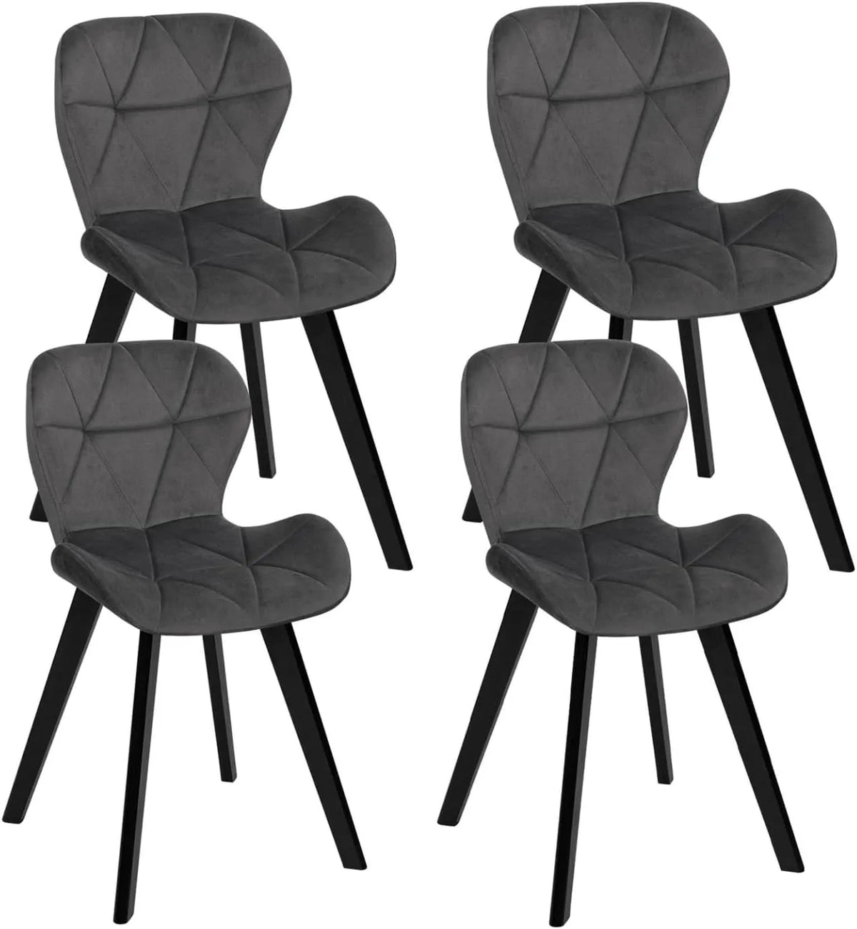 Chaise: ROBINE, Lot de 4, gris, revêtement en velours