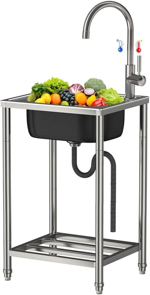 Évier portable en inox pour camping - Lavabo extérieur multifonctionnel jardin, buanderie, restaurant, cuisine