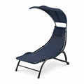 Chaise longue de jardin 1 place incurvée 170 x 72 x 160 cm textilène bleu marine acier thermolaqué noir avec pare-soleil