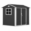 Abri de jardin de rangement rectangulaire 257 x 205 x 202 cm en acier galvanisé anthracite blanc et gris acier avec double porte et fenêtre