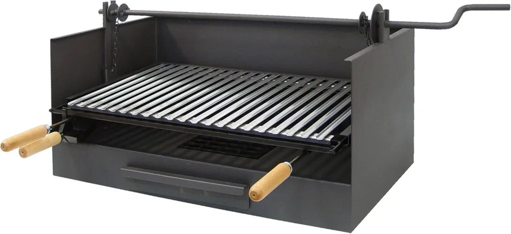 Tiroir à Barbecue en Acier Inoxydable avec Broche et Grille 50x40x33 cm - IMEX EL ZORRO