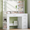 Hzuaneri 108 cm Coiffeuse et table de maquillage avec Grand Miroir HD: DT42603XEU, avec rangement, avec tiroirs, affichage LED, 5 Tiroirs, blanc