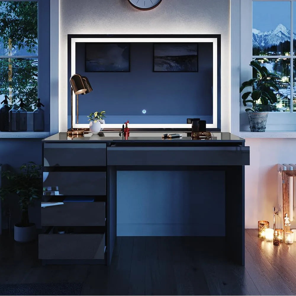 Vicco Coiffeuse et table de maquillage Sherry: affichage LED, 120 cm, anthracite