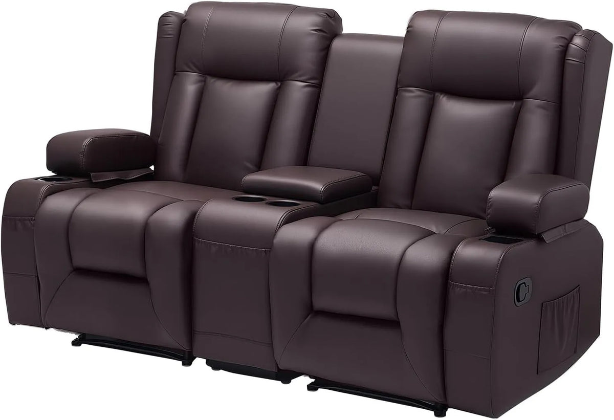 VEVOR Canapé — en cuir PU, avec rangement, avec port USB, réglable, 2 Places, marron, inclinable