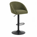 Tabouret de bar réglable pivotant avec dossier et accoudoirs assise rembourrée en velours côtelé polyester vert olive base en acier noir 56 cm x 54 cm x 92-113 cm