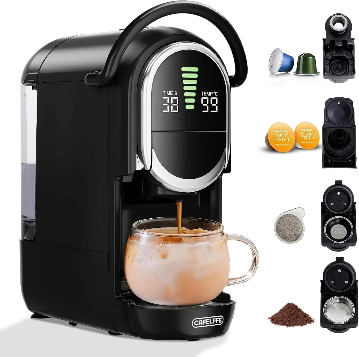 Machine à expresso, CAFELFFE MK-609S, Machine à café à capsules 4 en 1 avec pression de 19 bars, NES Original/DG/ESE/Ground, 7 niveaux réglables