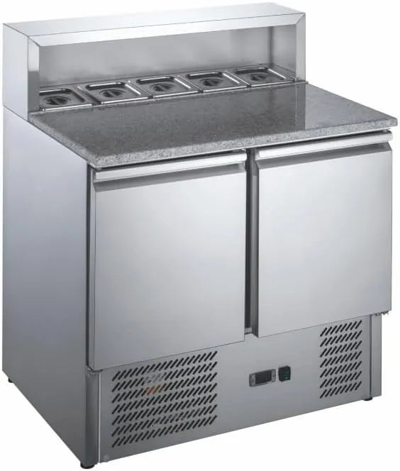 Produit Plan Granit, Table à Pizza Réfrigérée 2 Portes avec Saladette, 240L, +2, +8°C, +8°C - GN 1