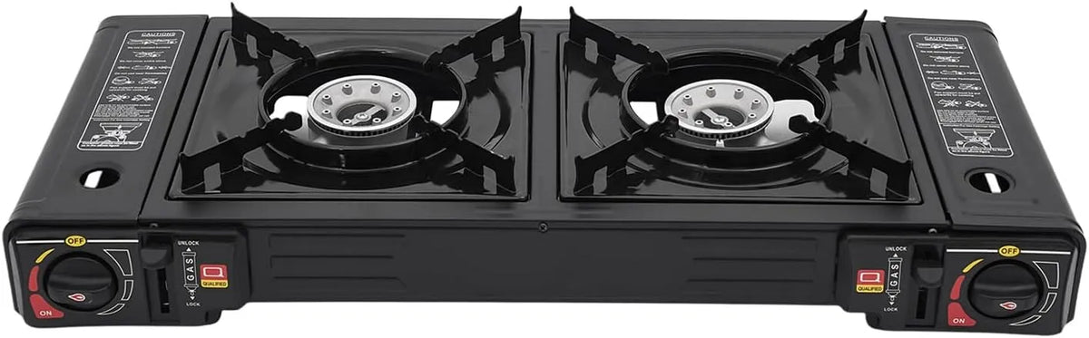 Plaque de cuisson à gaz, 63 x 26 x 12 cm, 2500 W, portable, camping, table de cuisson à gaz, 2 x 2500 W, appareil de table avec allumage piézo