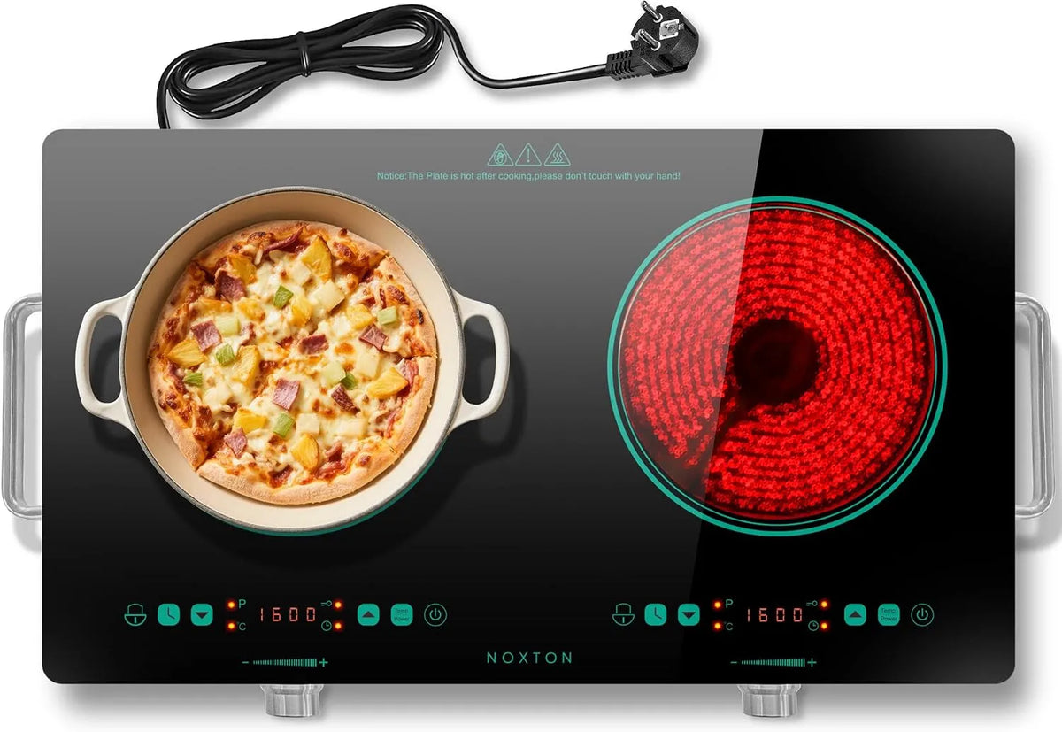 Plaque à induction, 30 CM, 2 foyers, 3200 W, table de cuisson à induction, verrouillage, encastrable, minuteur, vert, 3200W, Contrôles Rotatifs