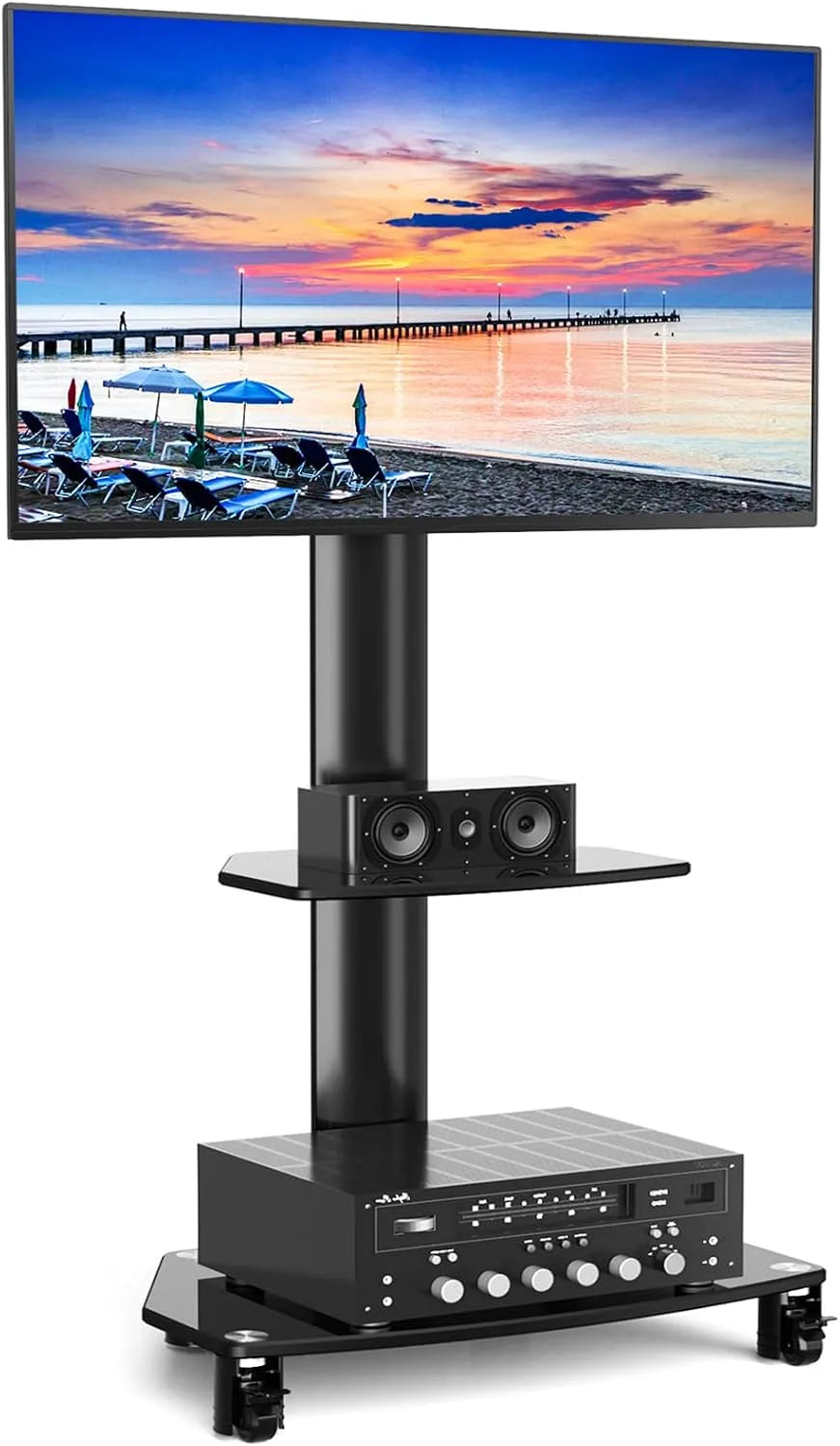 Meuble TV, 70 pouces, 400x400 mm, roulettes de déplacement, RFIVER Support TV roulettes avec Support Cantilever Chariot TV pour Ecran Télé 27-70
