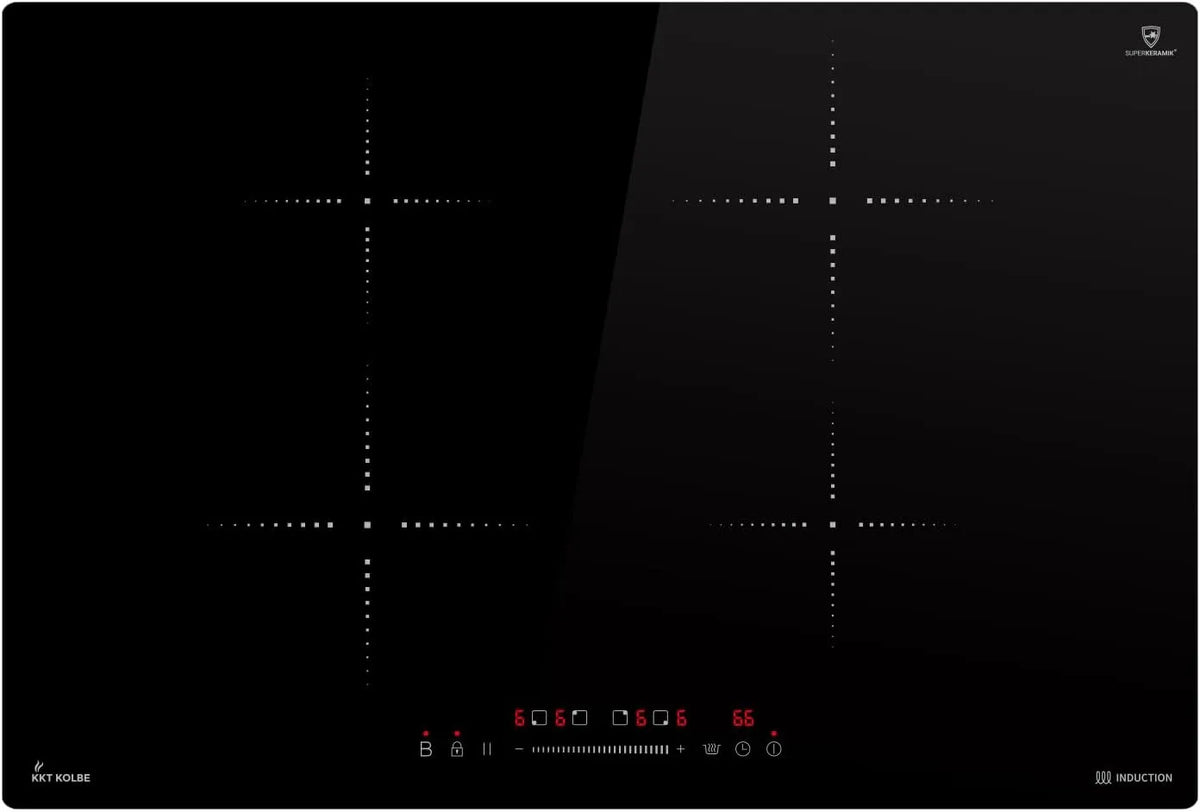 Free-Standing Induction Plate, KOLBE 77 cm Induction Plate, Frameless, 4 Zones, KKT IH87704RL, 9 Levels, Touch Slider, Shut-Off Timer, Fast Heating