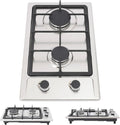 Plaque de cuisson à gaz, 51 x 31 x 10 cm, 2 foyers, encastrable, portable, camping, acier inoxydable, table de cuisson à gaz, 75 kW, 3 kW + 1