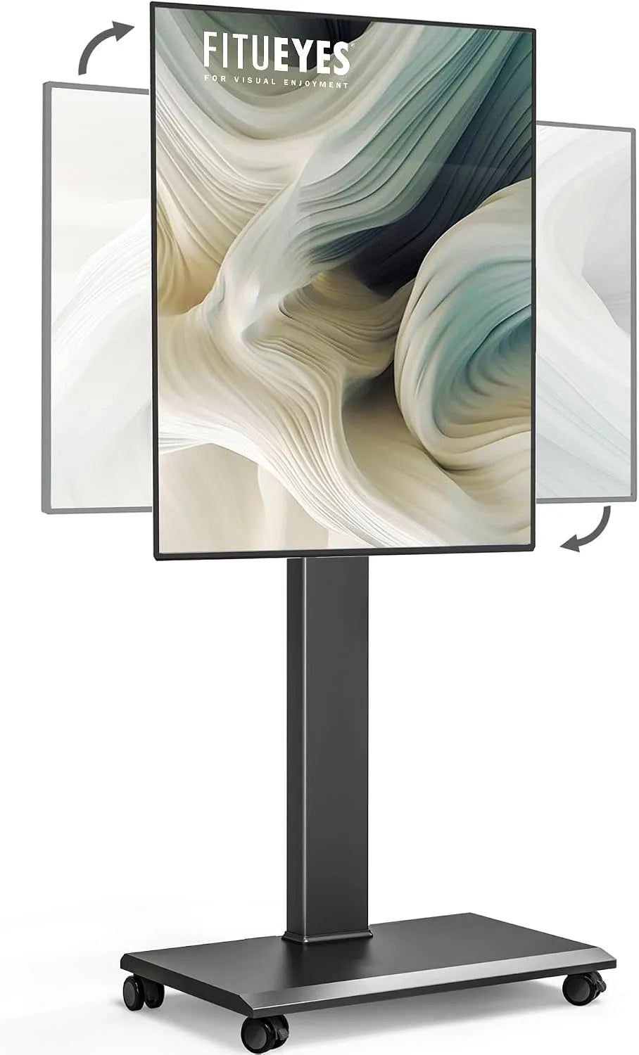 Meuble TV, 75 pouces, 600x400 mm, roulettes de déplacement, Rotation 90°, Support TV Pied Pivotant 40° et 7 Réglages en Hauteur jusqu'à 40 kg-Max VESA