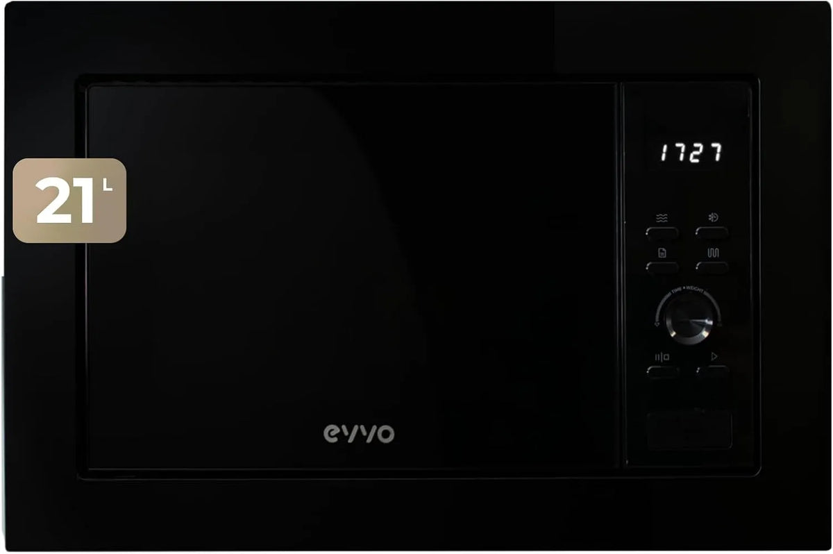 Micro-ondes, 21 L, 1000 W, EVVO Mi30, minuteur, gril, décongélation, noir, minuterie 60 minutes, grill 1000 W, porte et cadres effet brillant