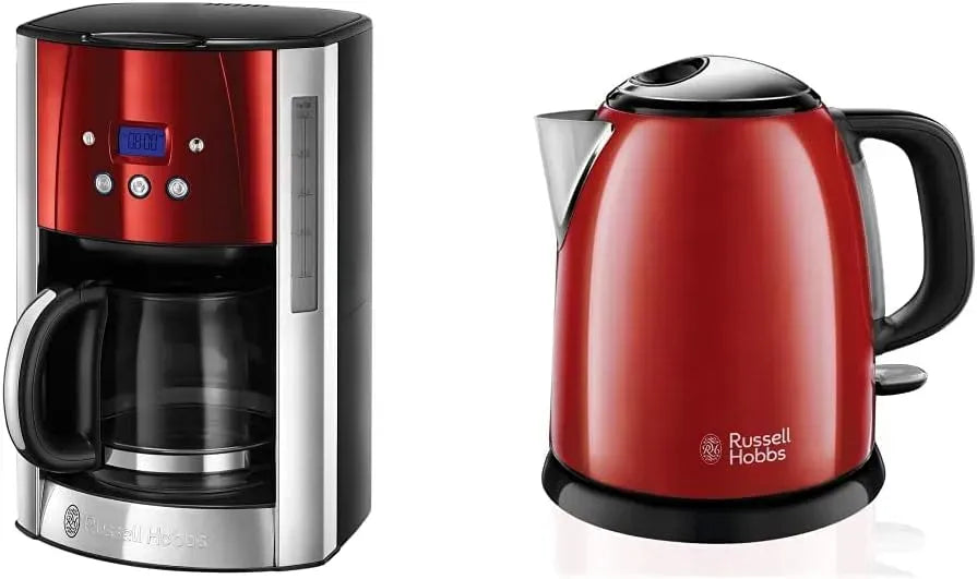 Russell Hobbs Cafetière électrique, 1,8 L, acier inoxydable, rouge, Rouge 23240-56 Luna & Bouilloire Compacte 1L, Rouge 24992-70 Colours Plus