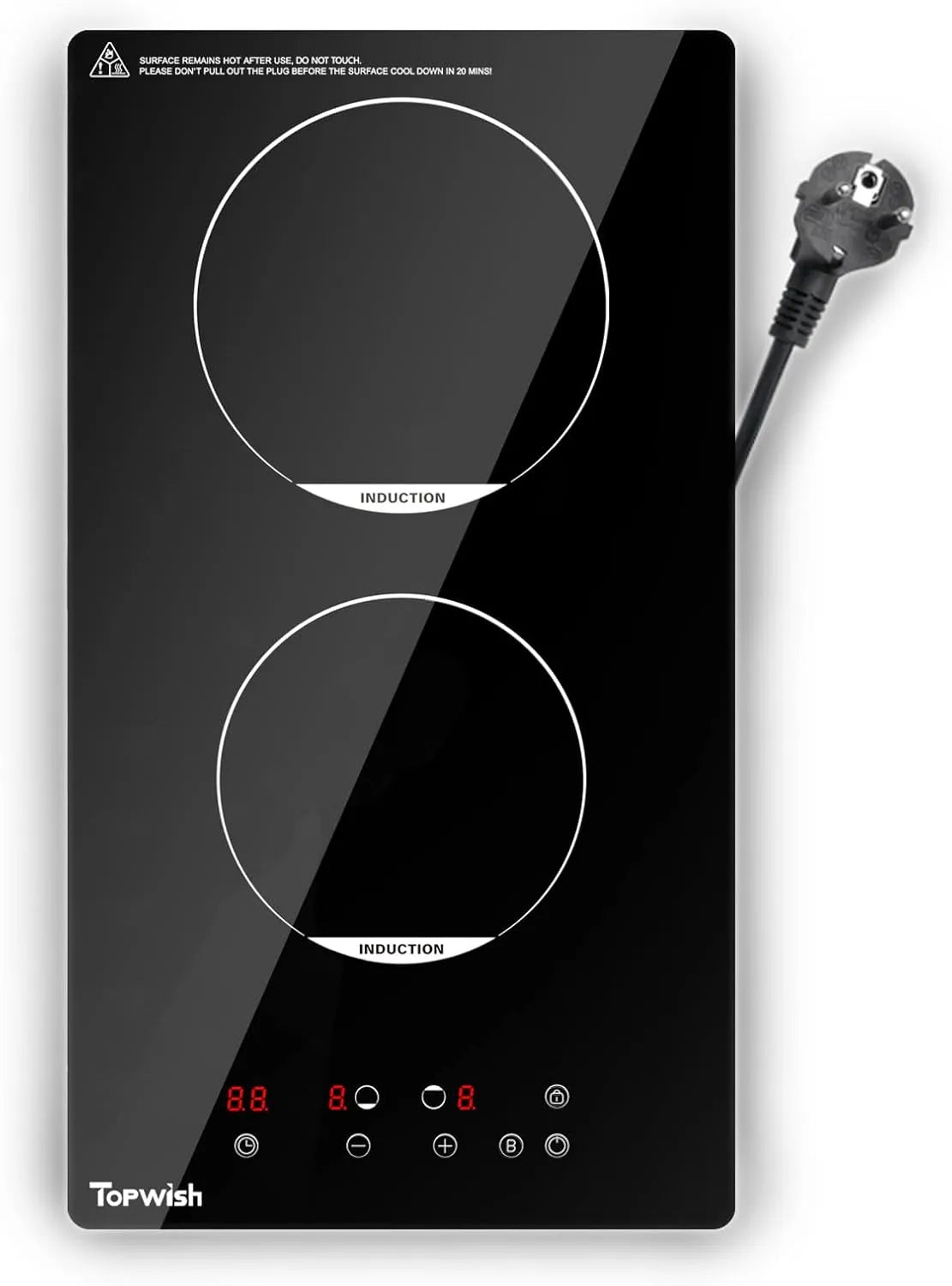 Plaque à induction, 30cm, 2 foyers, 3500 W, table de cuisson à induction, Boost, Topwish Plaque induction 2 feux, 3500W, Plaque de cuisson electrique