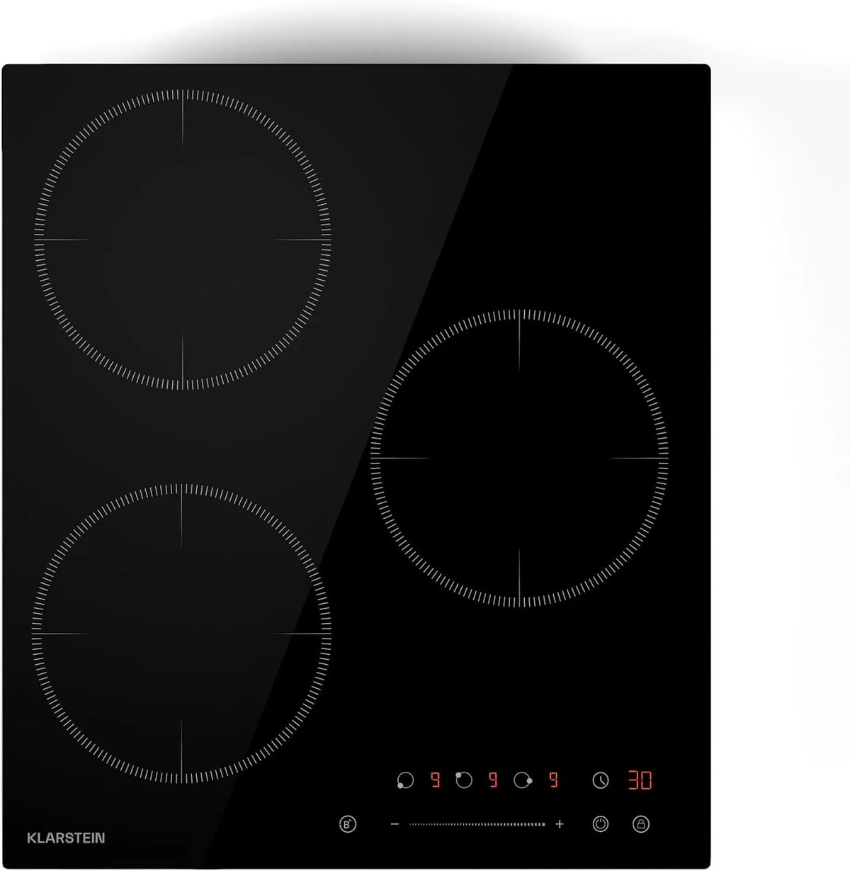 Klarstein Plaque à induction, 45cm, 3 foyers, 6600 W, table de cuisson à induction, Boost, tactile, verrouillage, minuteur, Minuterie & Sécurité
