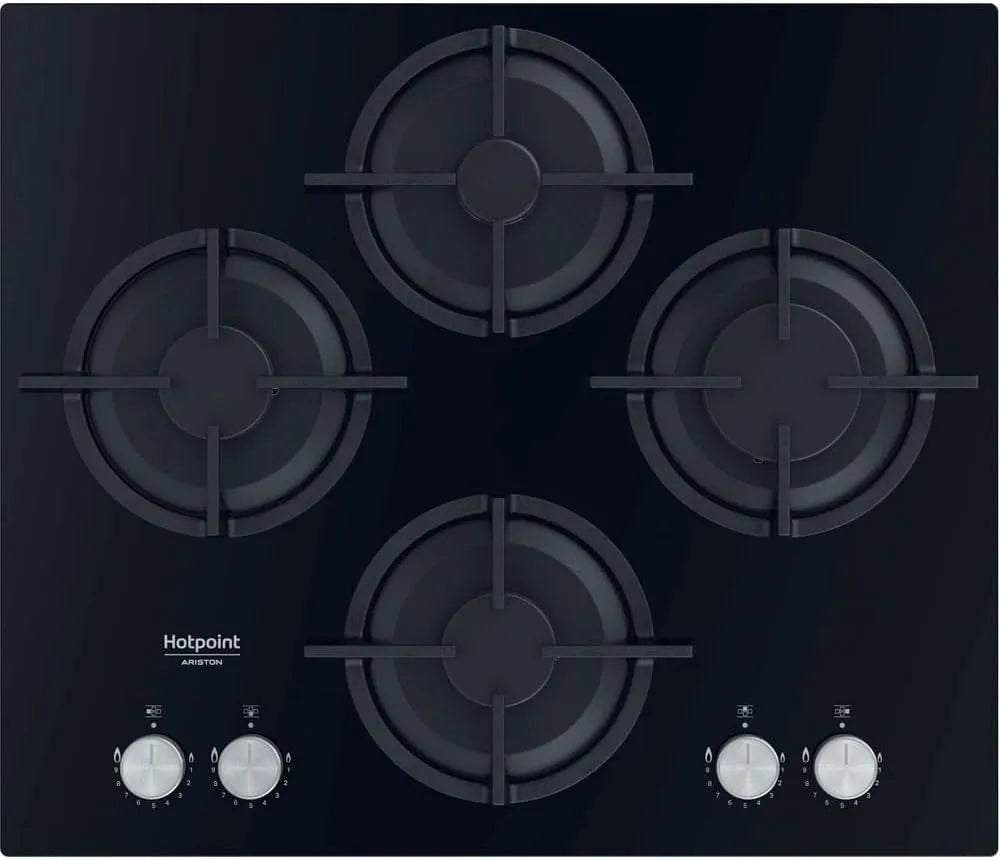 Plaque de cuisson à gaz QS61S/BK, 51 cm, 7300 W, encastrable, table de cuisson à gaz, noir, L 59, Hotpoint - QS61S/BK Plaque Gaz 4 Foyers en Verre