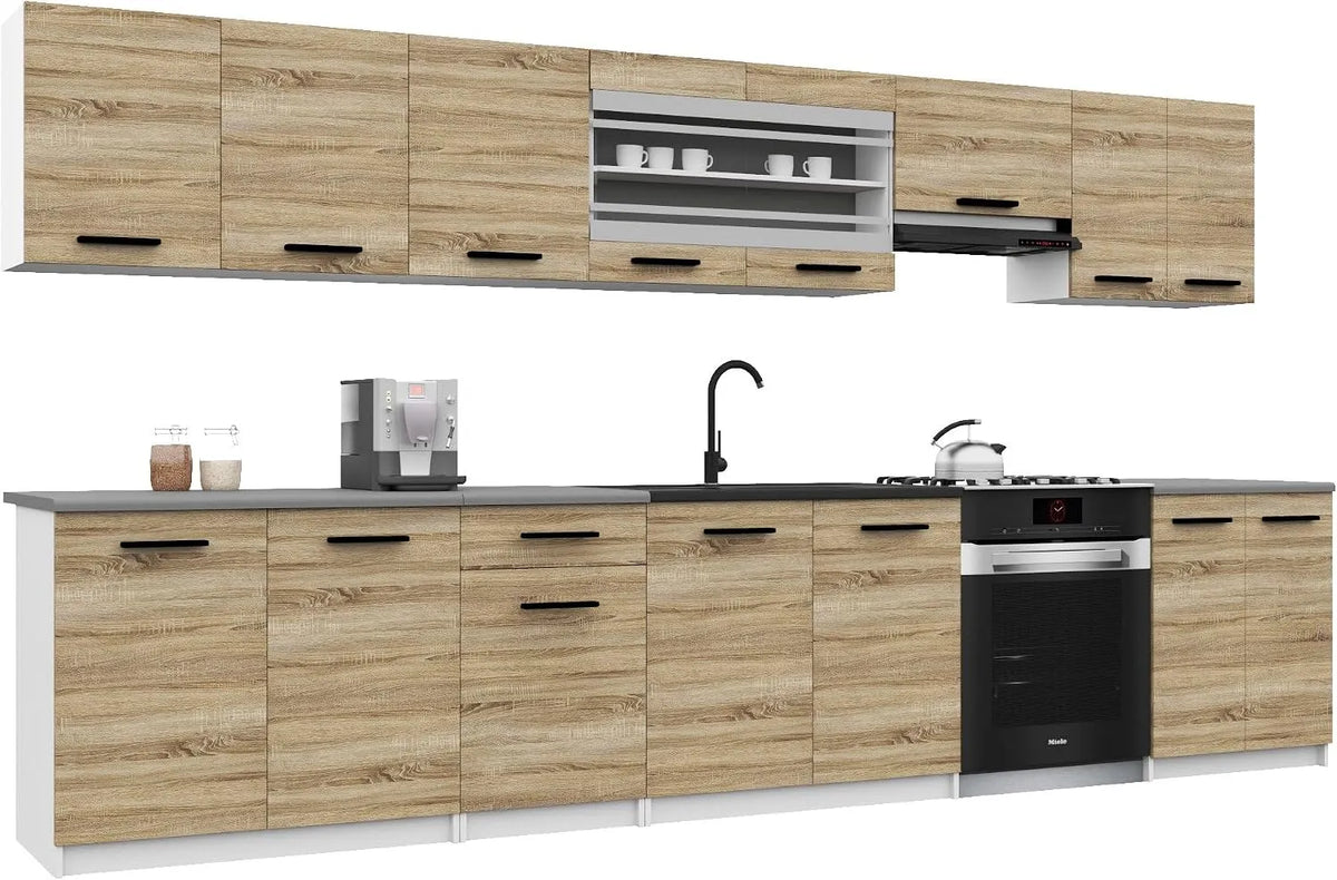 Produit Cuisine complète, Belini Italia 3 Meuble Cuisine Linéaire 320cm Chêne Sonoma, meubles hauts et bas inclus, montage facile