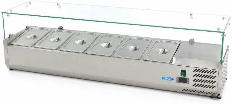 Vitrine réfrigérée, 150 cm, 200 W, 0 à 10 °C, 6 x 1, 3 GN ou 5 x 1, 3 GN + 1, 2 GN