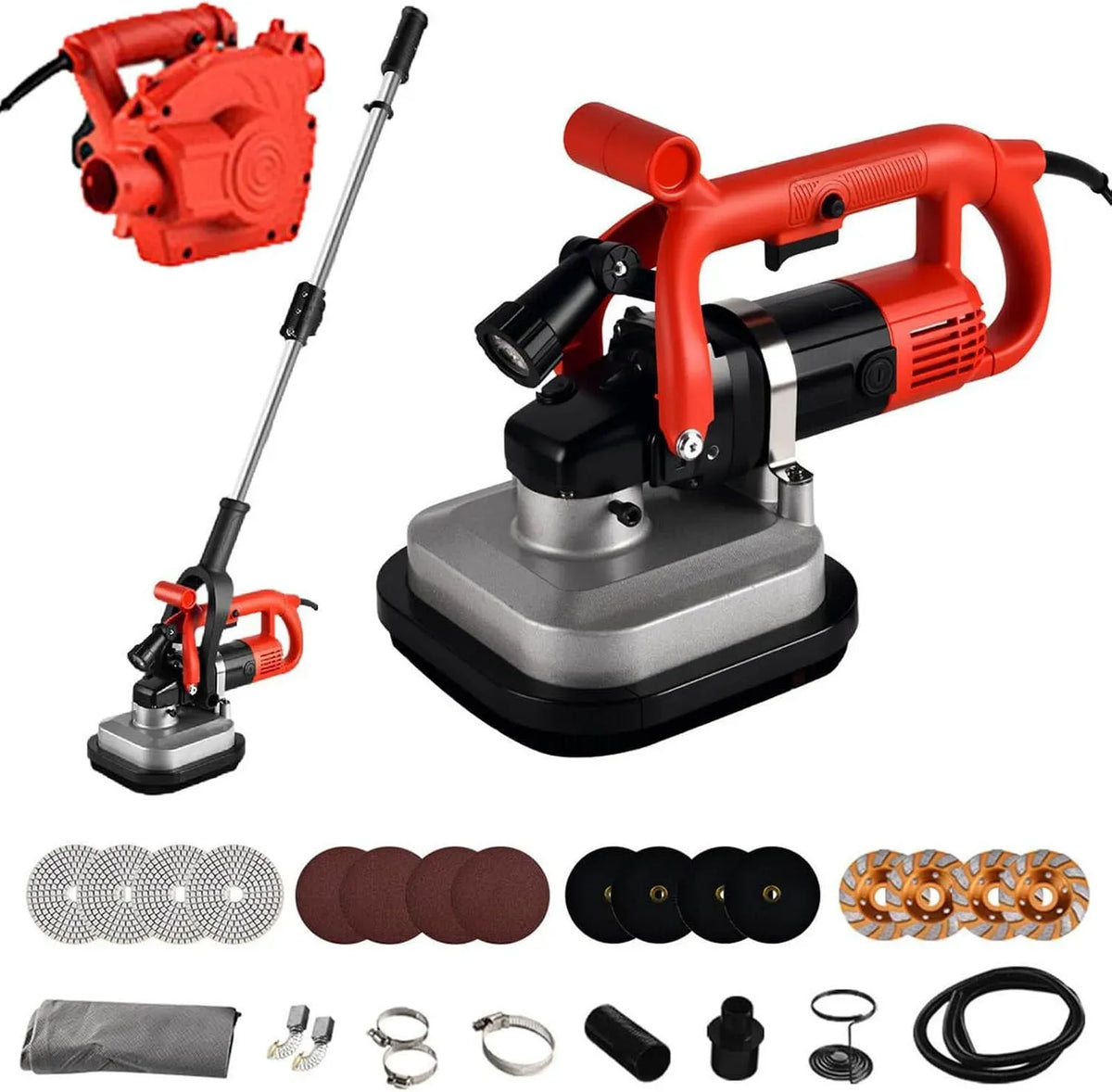 Aspirateur, 3600 W, acier inoxydable, 6 Vitesses 600~3000tr/Min, 4 Disques de Meulage à Rotation Avant-Arrière, Moteur Cuivre Pur 3600W