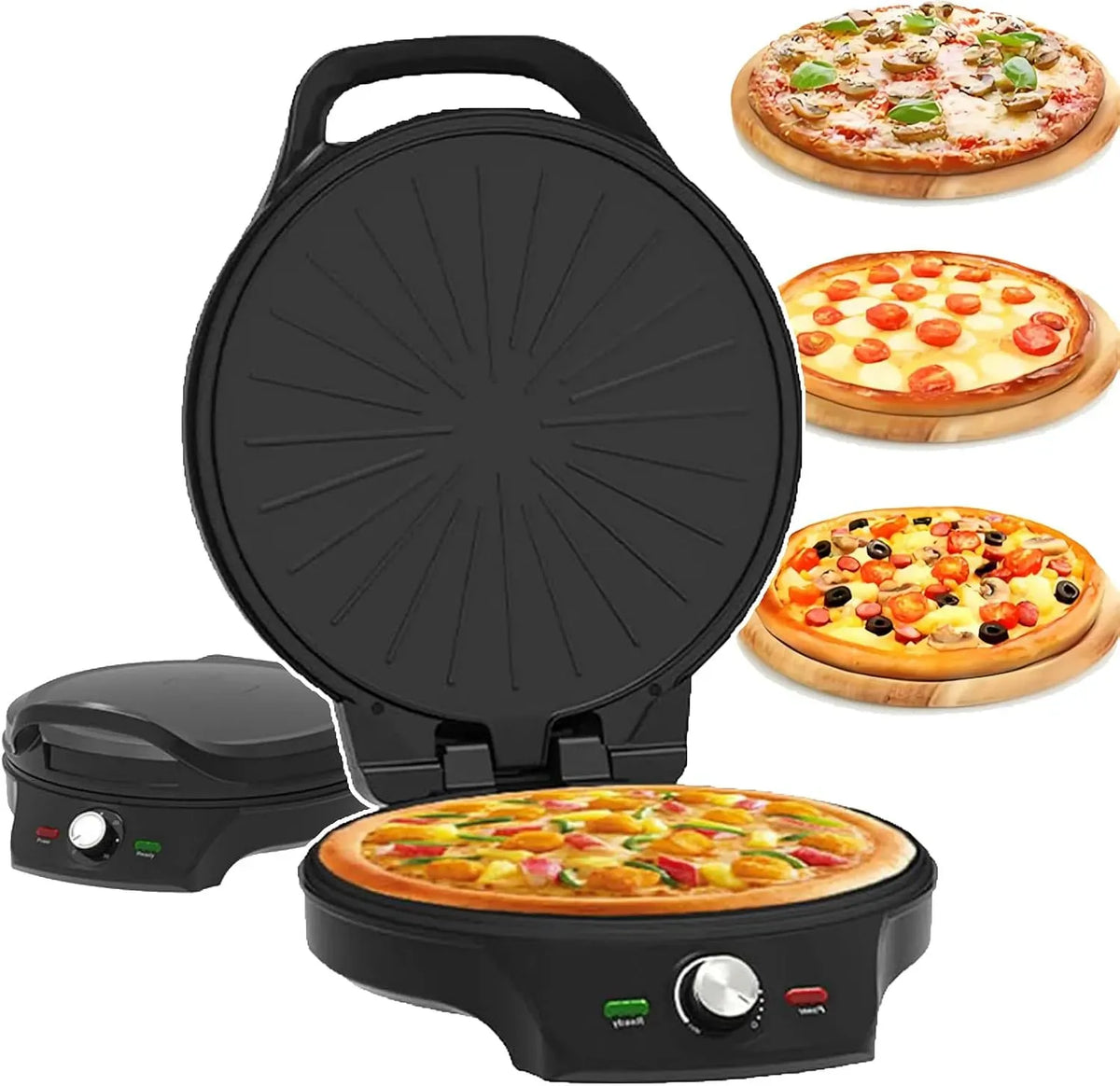 Four électrique à pizza, 32 Cm, revêtement antiadhésif, 2 zones de température, noir, Chauffage Double Face/antiadhésif