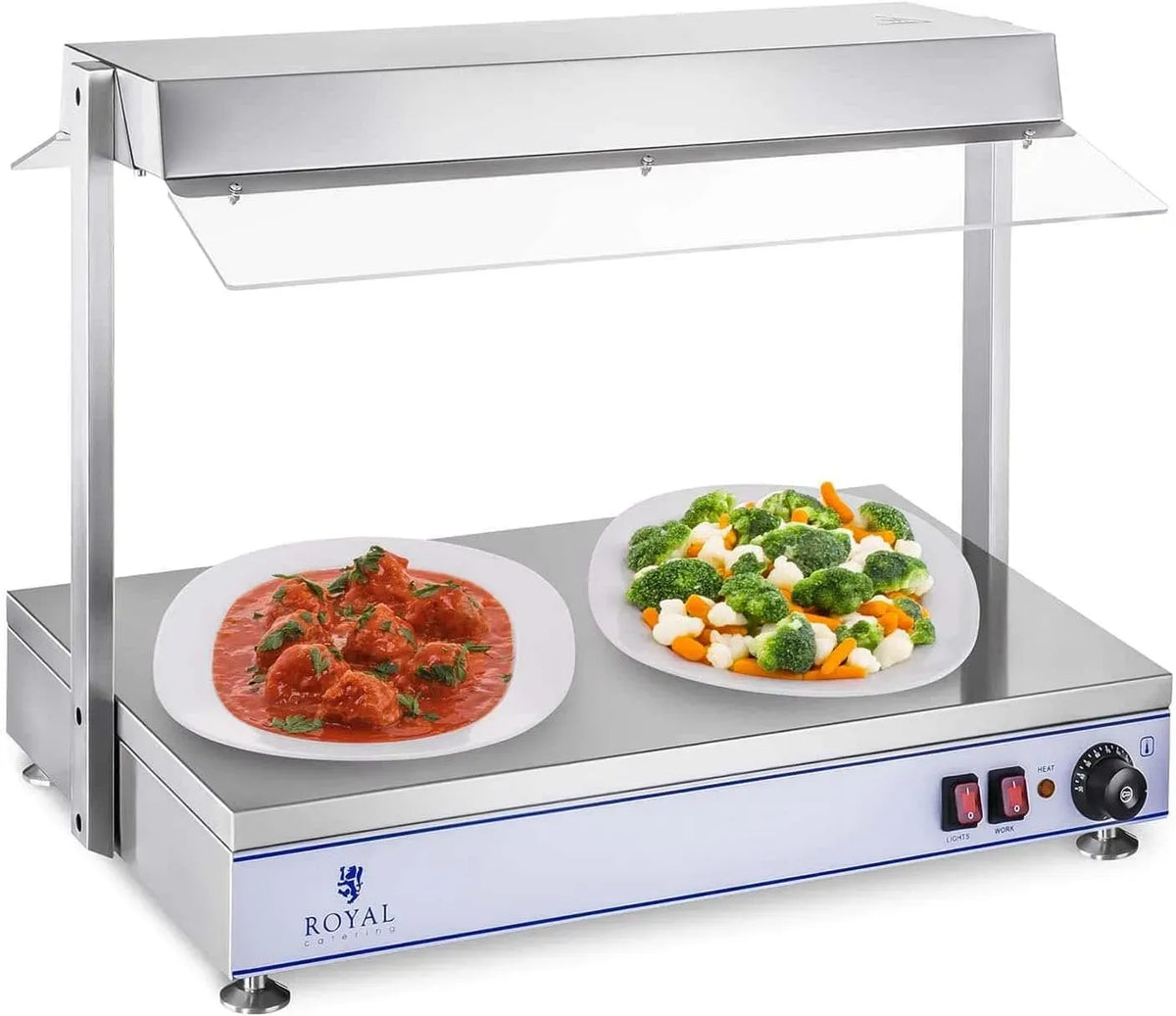 Chauffe-plats de buffet RCHP-70, 1100 W, 0 à 110 °C, restauration, 2 zones de température, acier inoxydable, 2 Lampes halogènes