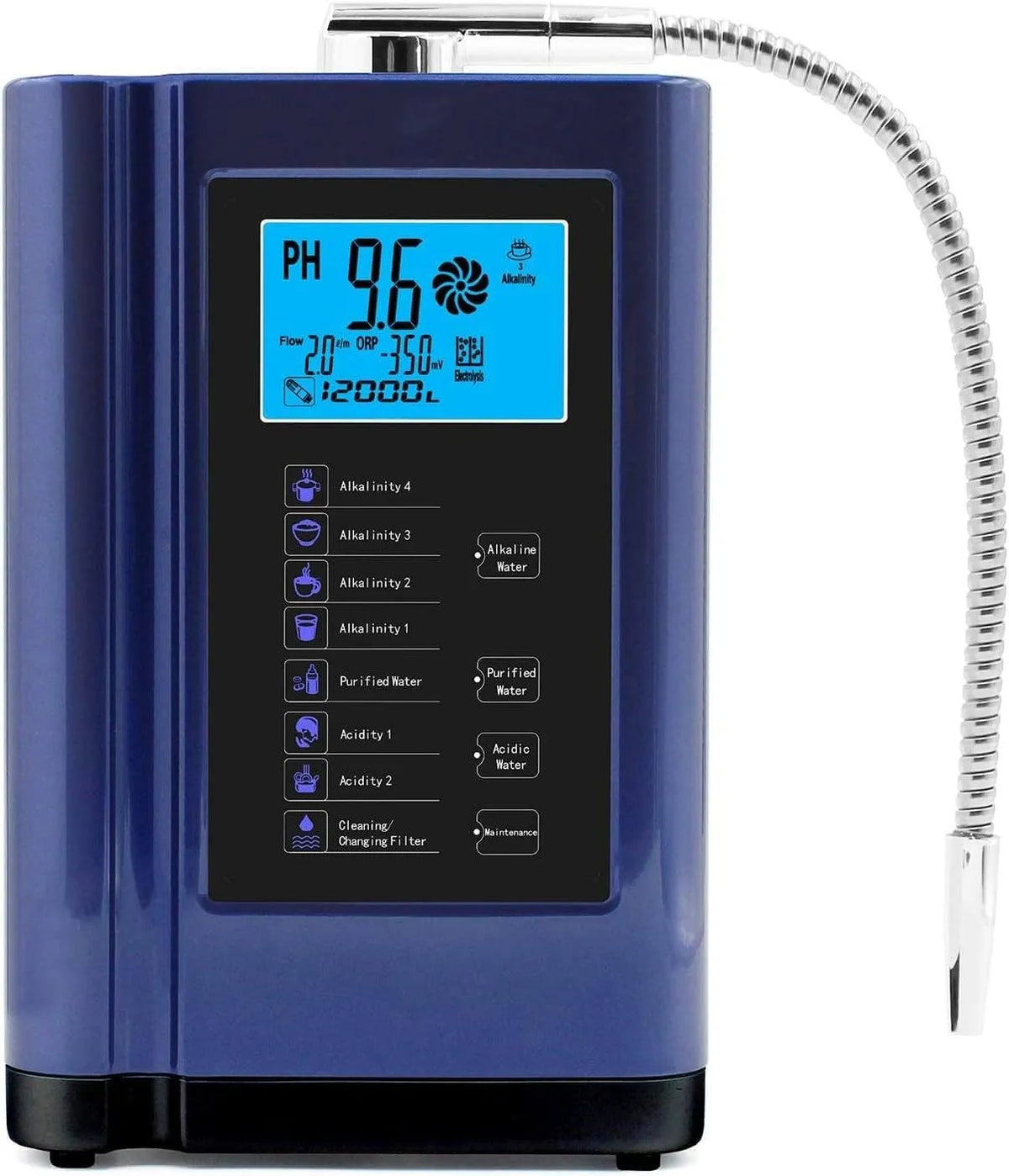 Ioniseur d'eau alcaline, Blue, 5 plaques en titane, ORP jusqu'à -500 mV
