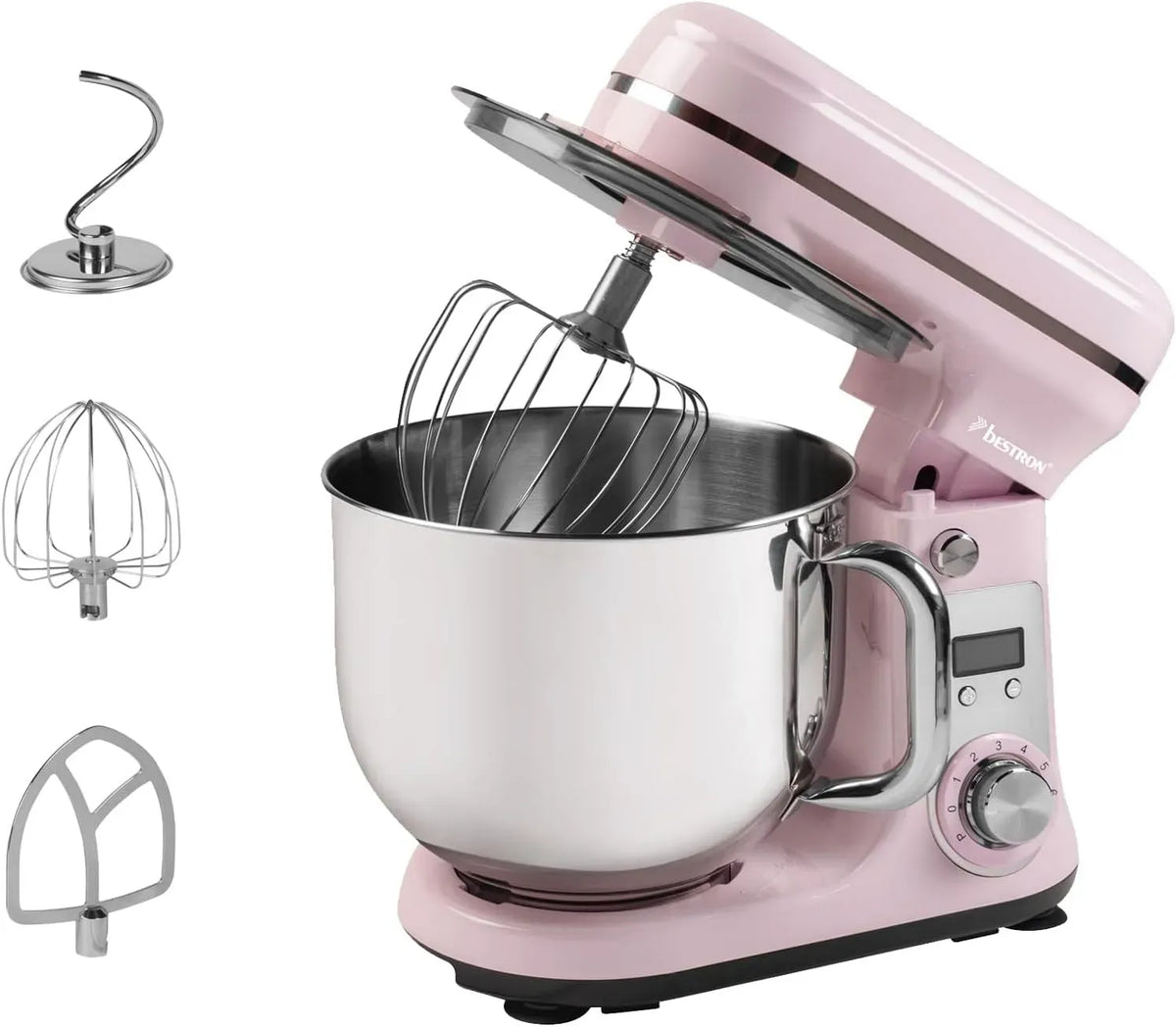Robot de cuisine 4-en-1, 6 L, 65 dB, silencieux, 6 vitesses + fonction Pulse, Robot pâtissier super silencieux, bol de 6 litres