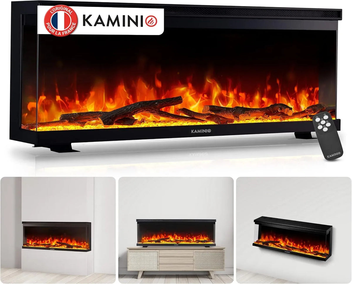 télécommande, murale ou à poser avec vue panoramique, KAMINIO® Lea Pro 42 Cheminée électrique chauffante à Effet Flamme, Cheminée décorative 3 en 1